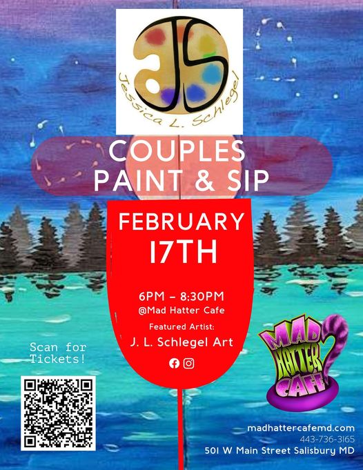 Couples Paint and Sip Mad Hatter Cafe